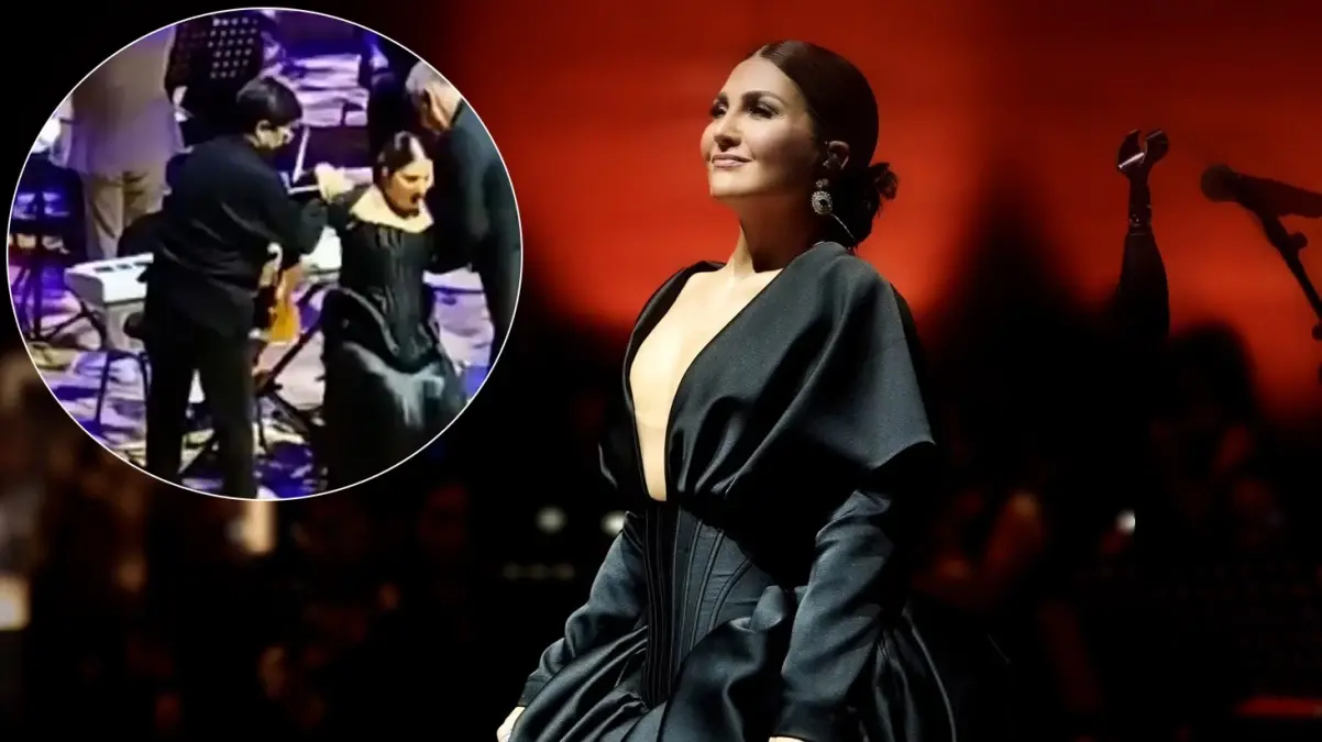 Sahnede fena düşen Sibel Can'ı 2 kişi zor havaya kaldirdi